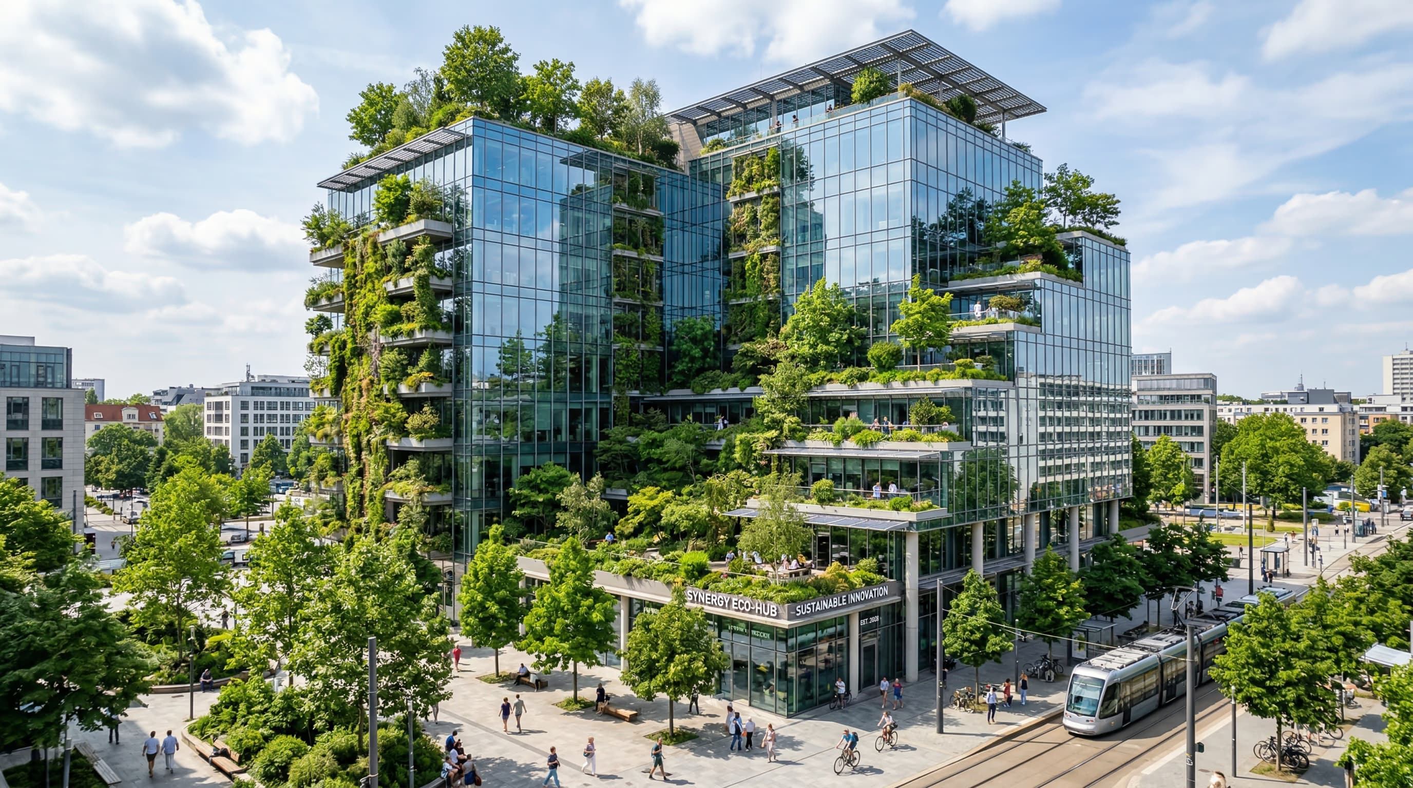 Glass office building with vertical garden representing GDV Holdings' commitment to environmental, social, and governance principles embedded in enterprise operations